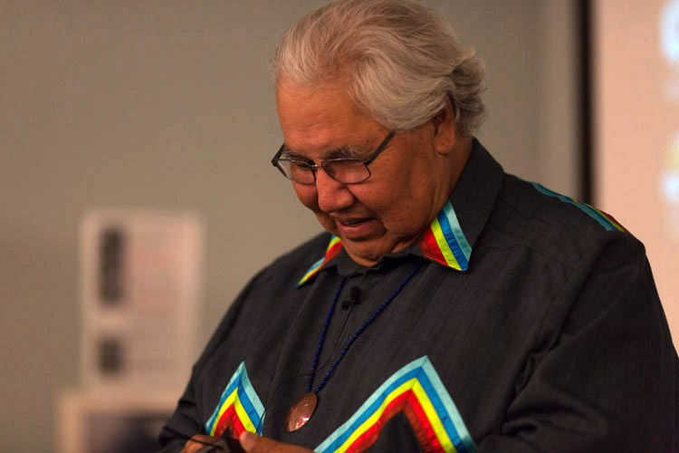 Murray Sinclair during opening keynote of the Shingwauk 2015 Gathering. Photograph taken during his address to survivors. (source - Wikimedia CC)